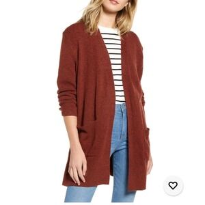 Madewell Long Open Front Cardigan Rust Orange Wool Blend Size M